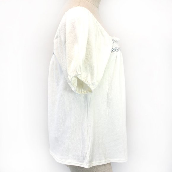 Madewell Plus White Cotton Gauze Peasant Embroidered Square Neck Top Blouse 3X - Picture 8 of 11
